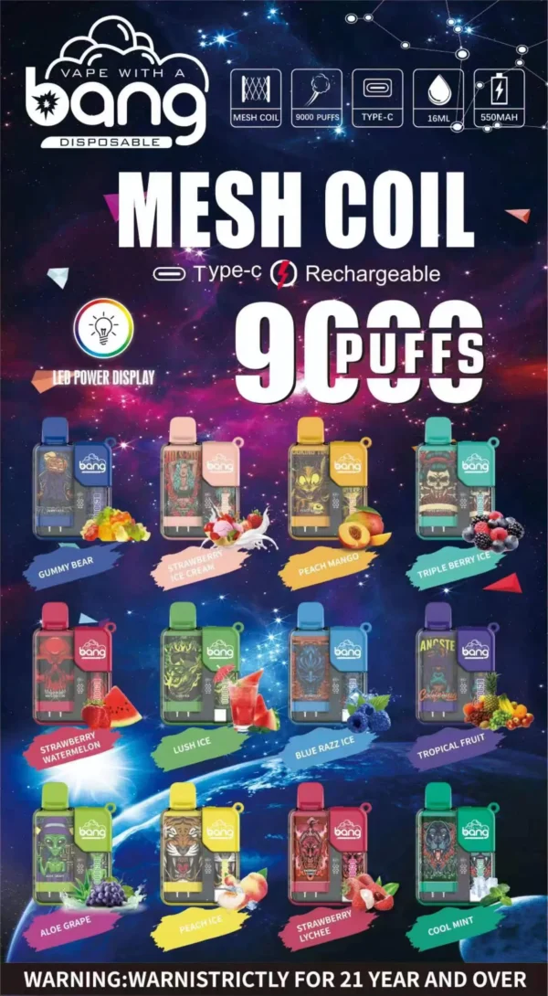 Bang Box 9000 Puffs 0% 2% 3% 5% Nikotinový dobíjecí LED Pover Display Velkoobchod jednorázových vaporizérů – HelpVape – 1