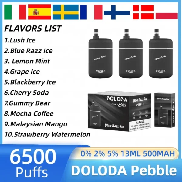 DOLODA Pebble 6500 Puffs 0% 2% 5% Nikotinová dobíjecí jednorázová vape velkoobchod - HelpVape - 2
