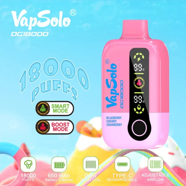 Vapsolo DG 18000 Puffs 2% 5% Аккумуляторная одноразовая ручка для электронных сигарет с низким содержанием никотина Купить оптом - HelpVape - 5