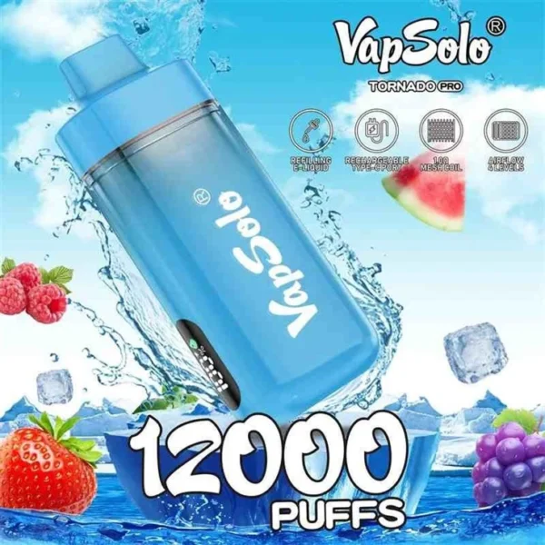 Vapsolo Tornado Pro 12000 Puffs 2% 5% Low Nicotine Rechargeable Disposable Vapes Pen Bulk Buy Wholesale - HelpVape - 1