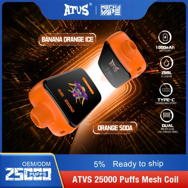 ATVS 25000 Puffs Dual Mesh 5% Stylo à vape jetable rechargeable à faible teneur en nicotine Acheter en gros - HelpVape - 1