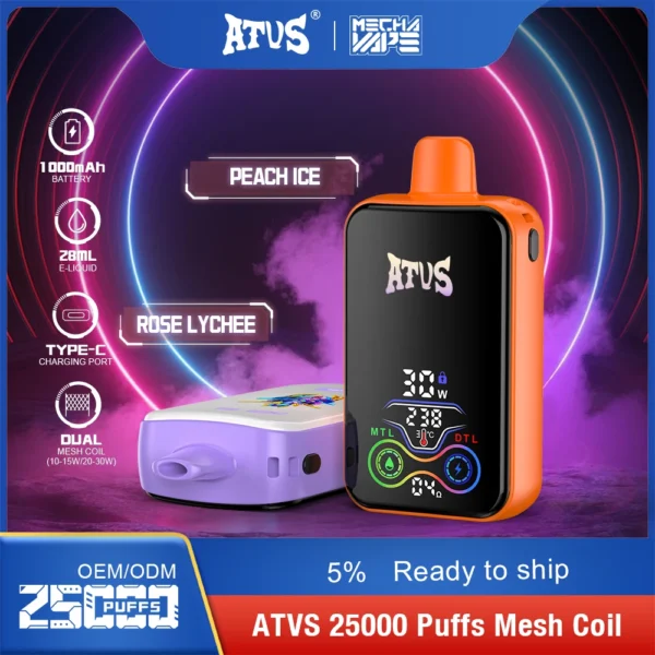 ATVS 25000 Puffs Dual Mesh 5% Stylo à vape jetable rechargeable à faible teneur en nicotine Acheter en gros - HelpVape - 6