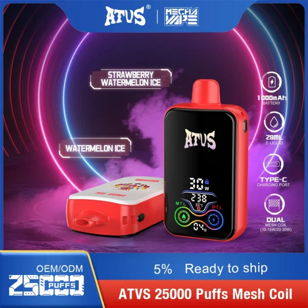 ATVS 25000 Puffs Dual Mesh 5% Stylo à vape jetable rechargeable à faible teneur en nicotine Acheter en gros - HelpVape - 5