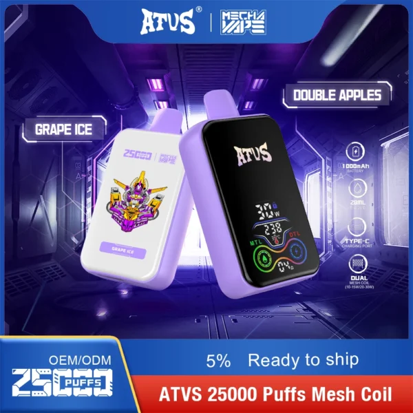 ATVS 25000 Puffs Dual Mesh 5% Stylo à vape jetable rechargeable à faible teneur en nicotine Acheter en gros - HelpVape - 2