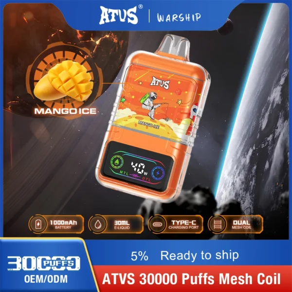 ATVS 30000 Puffs Dual Mesh 5% Stylo à vape jetable rechargeable à faible teneur en nicotine Acheter en gros - HelpVape - 1
