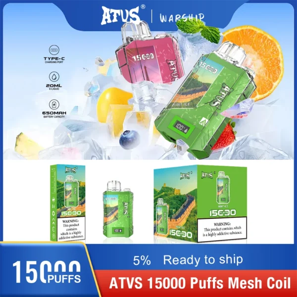 Atvs 15000 Puffs 5% Stylo à vape jetable rechargeable à faible teneur en nicotine Acheter en gros - HelpVape - 4