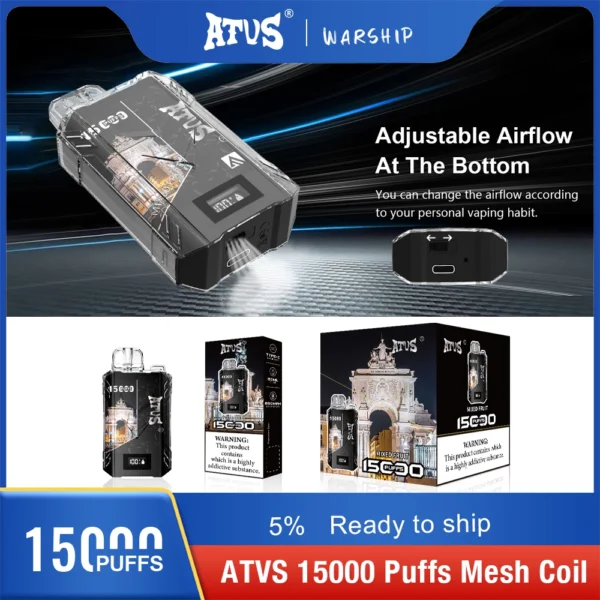 Atvs 15000 Puffs 5% Stylo à vape jetable rechargeable à faible teneur en nicotine Acheter en gros - HelpVape - 2
