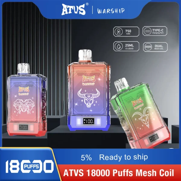 Atvs Warship 18000 Puffs 5% Stylo à vape jetable rechargeable à faible teneur en nicotine Acheter en gros - HelpVape - 9