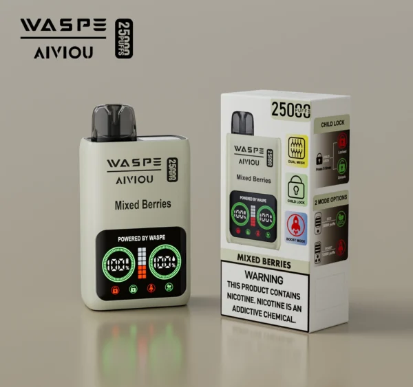 WASPE 25000 PUFFS Dual Mesh Box 0% 2% 5% LED-display med låg nikotinhalt Uppladdningsbar disponibel vapes Penna Bulk Köp grossist - HelpVape - 10