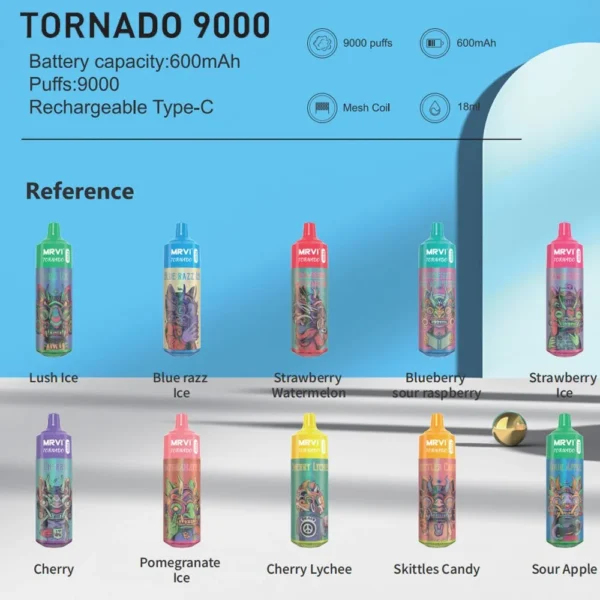 MRVI Tornado 9000 Puffs 2% 3% 5% Alacsony nikotintartalmú, újratölthető, eldobható Vapes Pen tömeges vásárlás Nagyker - HelpVape - 1