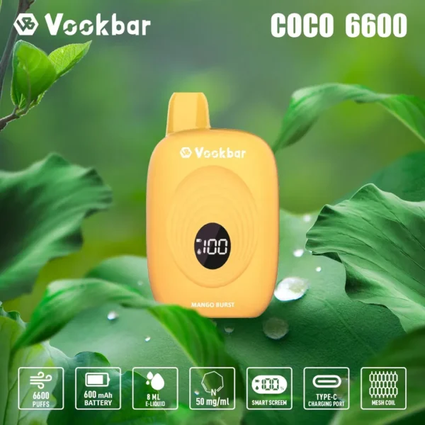 Vookbar Coco 6600 Puffs Ecran digital inteligent 3% Low Nicotina Reincarable Vapes Pen vrac Cumpărați cu ridicata - HelpVape - 2