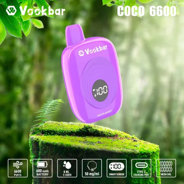 Vookbar Coco 6600 Puffs Ecran digital inteligent 3% Stilo de vape reîncărcabil de unică folosință cu conținut scăzut de nicotină Cumpărați cu ridicata - HelpVape - 6