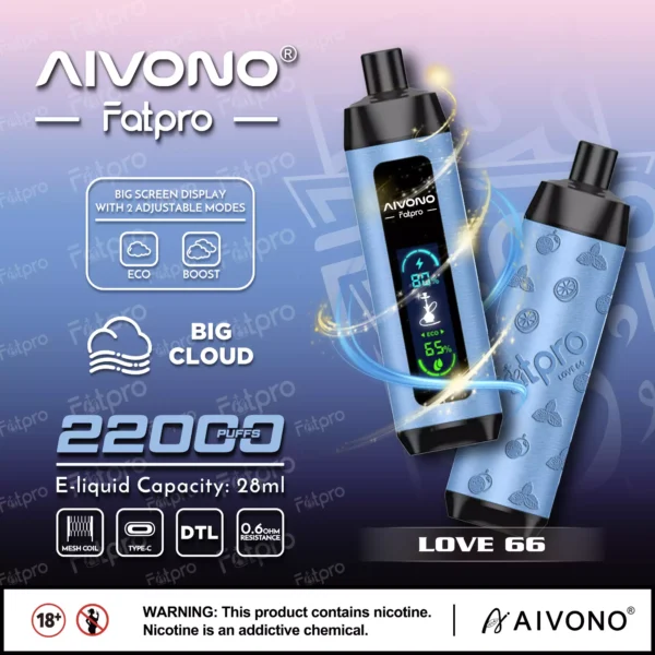 AIVONO Fatpro 22000 Puffs Hookah Digital Screen 0% 2% 3% 5% Low Nicotine Rechargeable Disposable Vapes Pen Bulk Buy Wholesale - HelpVape - 4