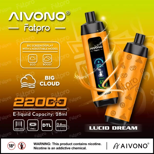 AIVONO Fatpro 22000 Puffs Hookah Digital Screen 0% 2% 3% 5% Low Nicotine Rechargeable Disposable Vapes Pen Bulk Buy Wholesale - HelpVape - 5