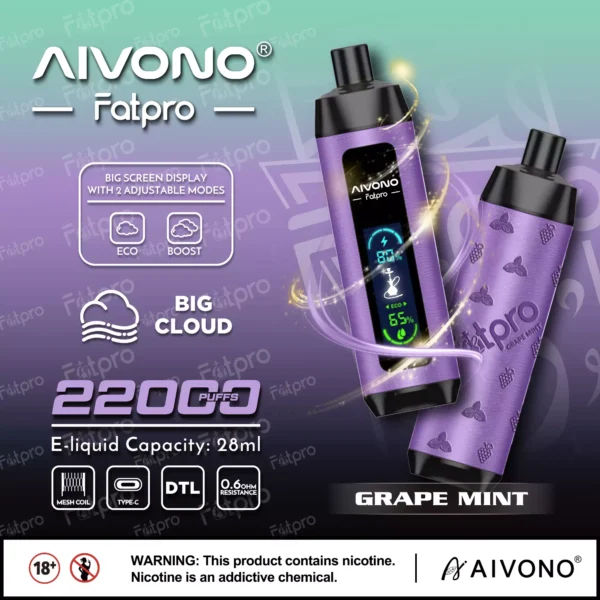 AIVONO Fatpro 22000 Puffs Hookah Digital Screen 0% 2% 3% 5% Low Nicotine Rechargeable Disposable Vapes Pen Bulk Buy Wholesale - HelpVape - 8