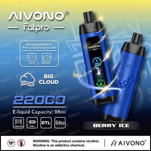 AIVONO Fatpro 22000 Puffs Hookah Digital Screen 0% 2% 3% 5% Low Nicotine Rechargeable Disposable Vapes Pen Bulk Buy Wholesale - HelpVape - 10