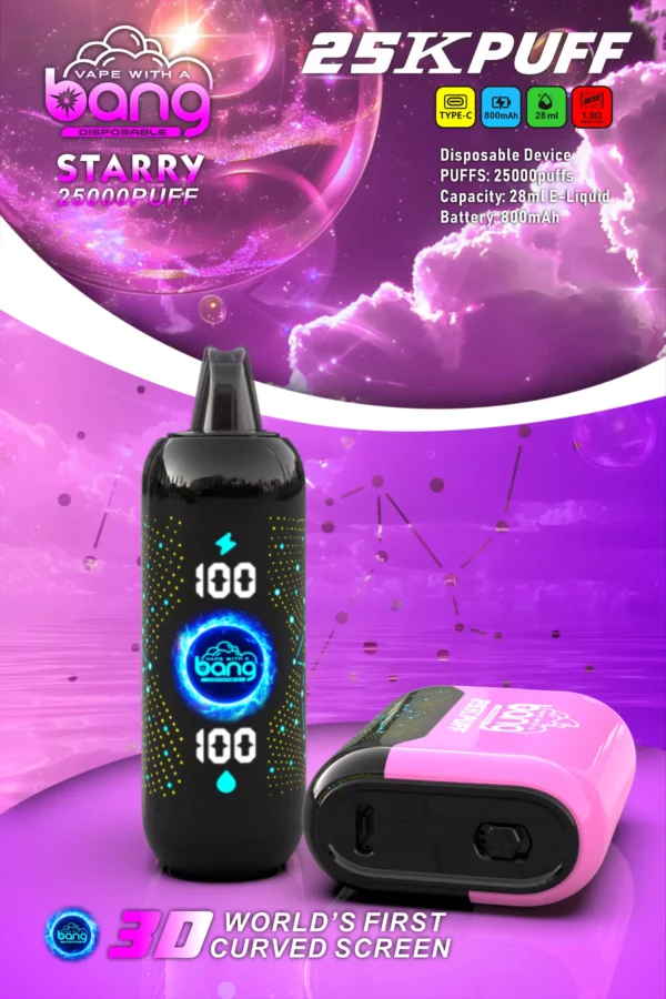 Bang Starry 25000 Puffs Pantalla curva 3D 0% 2% 3% 5% Vapes desechables recargables con bajo contenido de nicotina Pluma Compra a granel al por mayor - HelpVape - 7