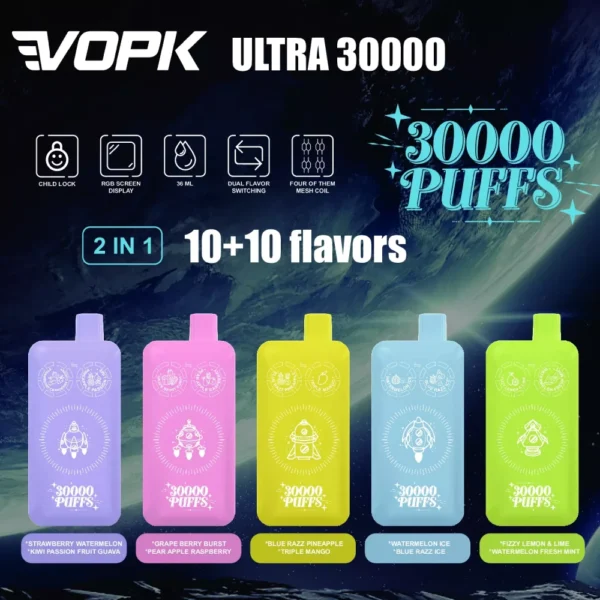 VOPK ULTRA 30000 Rookwolken Dubbele smaak Dual Mesh Digitaal scherm 2% Oplaadbare wegwerpvapes-pen met laag nicotinegehalte Bulk Koop groothandel - HelpVape - 1